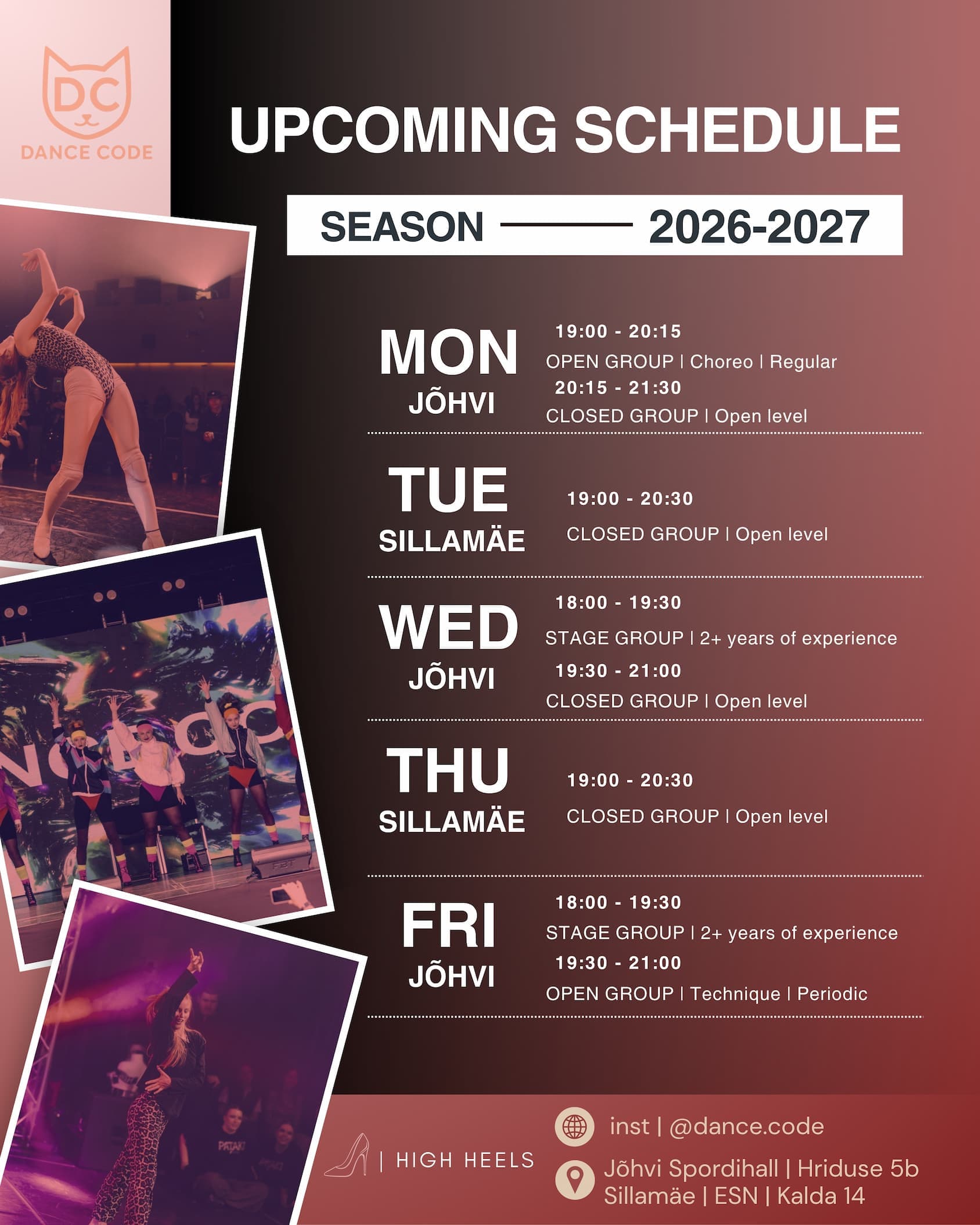 Dance Code heels schedule